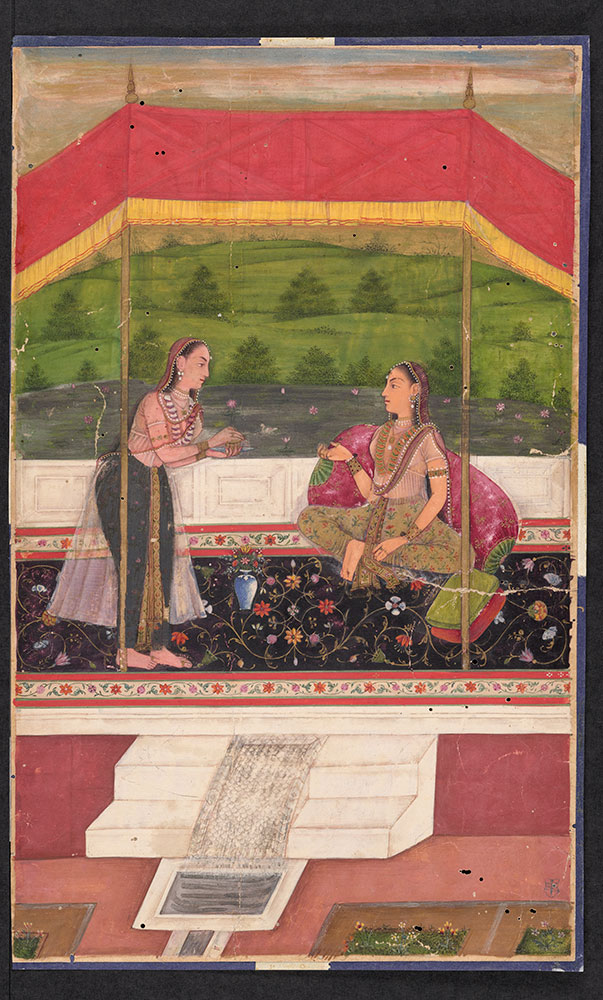 Painting of a Mughal Princess and Attendant on a Terrace
