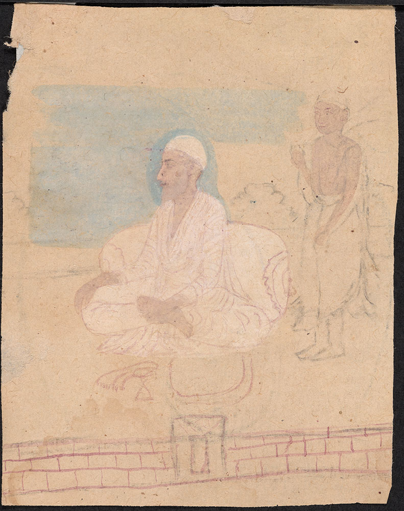 Unfinished Painting of a Seated Man Wearing a Taqiyah