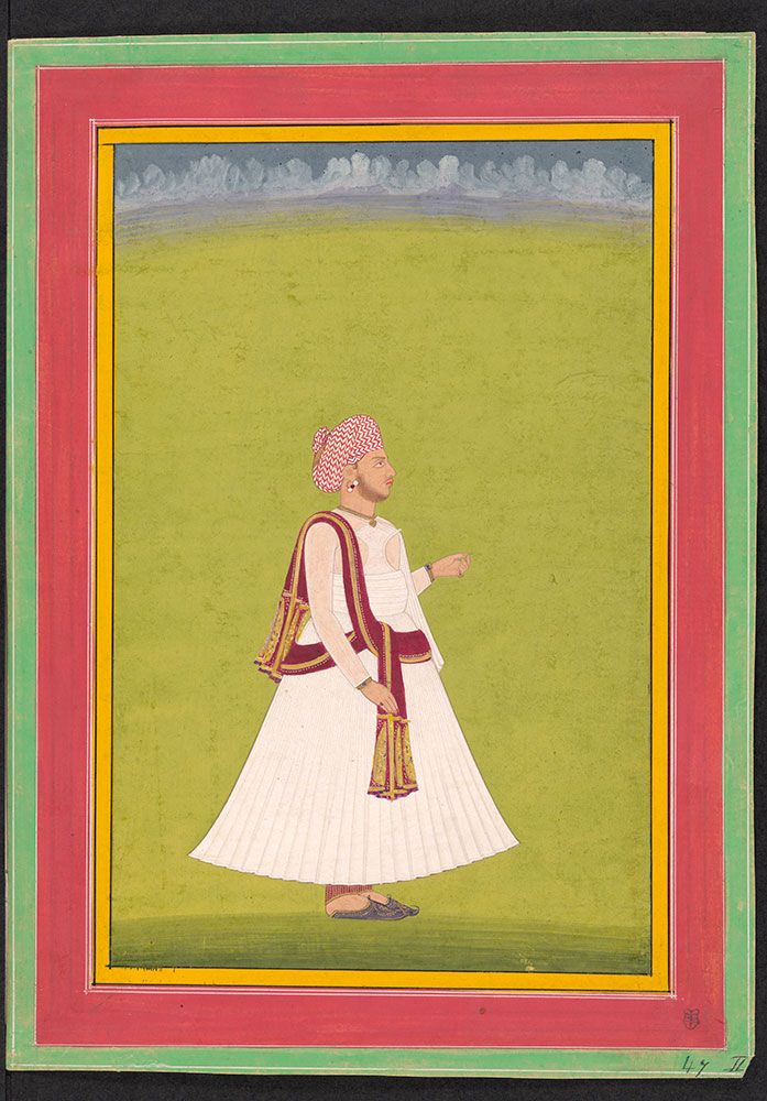 Portrait of Unidentified Mughal Attendant Wearing a Red Patterned Turban