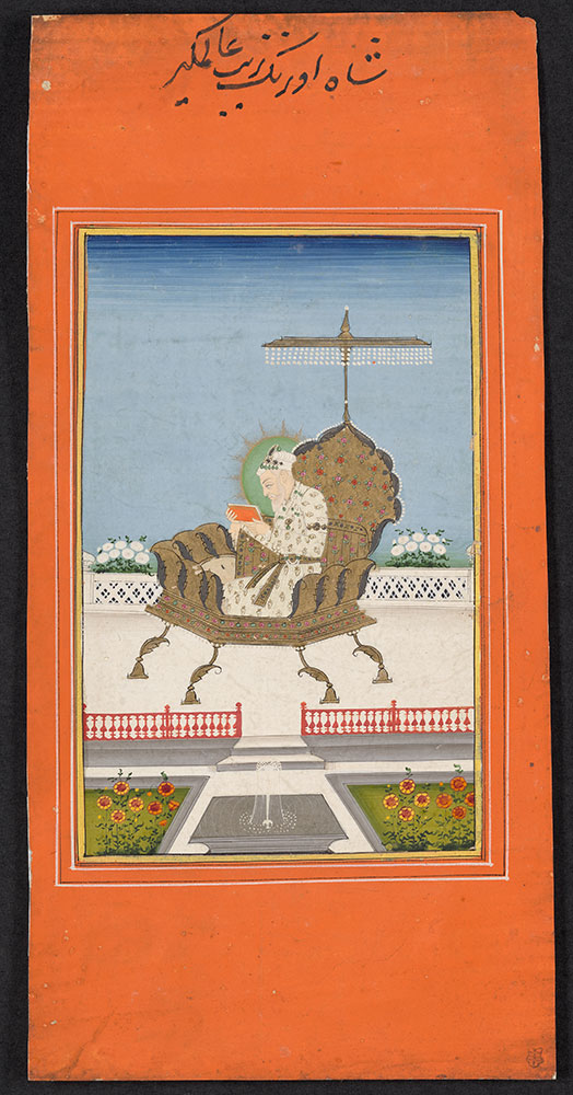Portrait of Emperor Aurangzeb on His Throne on a Terrace