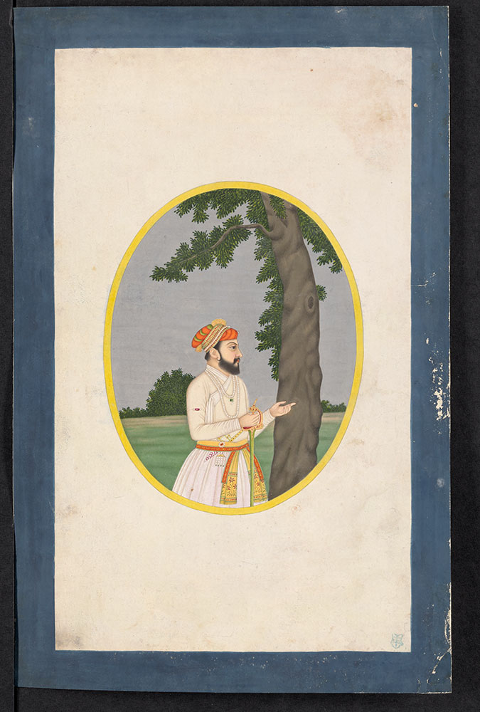 Oval Portrait of an Unidentified Mughal Nobleman by a Tree
