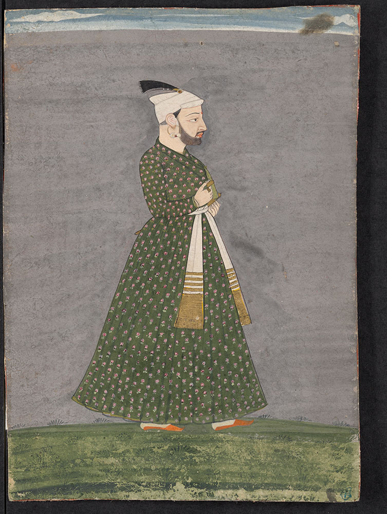 Portrait of an Unidentified Mughal Nobleman in Green Brocade Coat