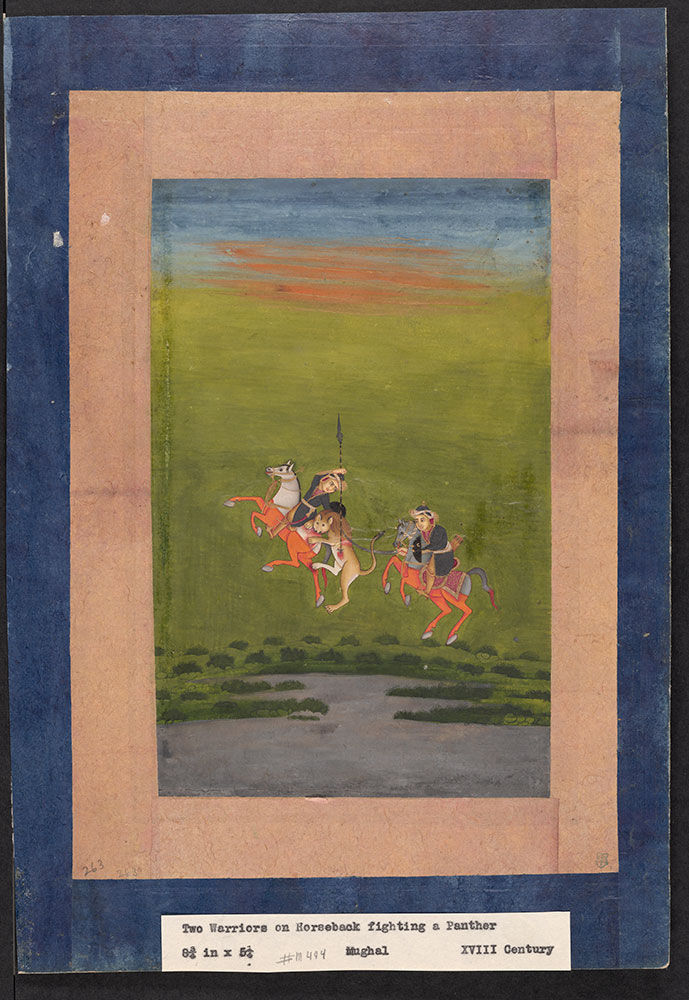 Painting of a Panther Attacking Two Men on Horseback