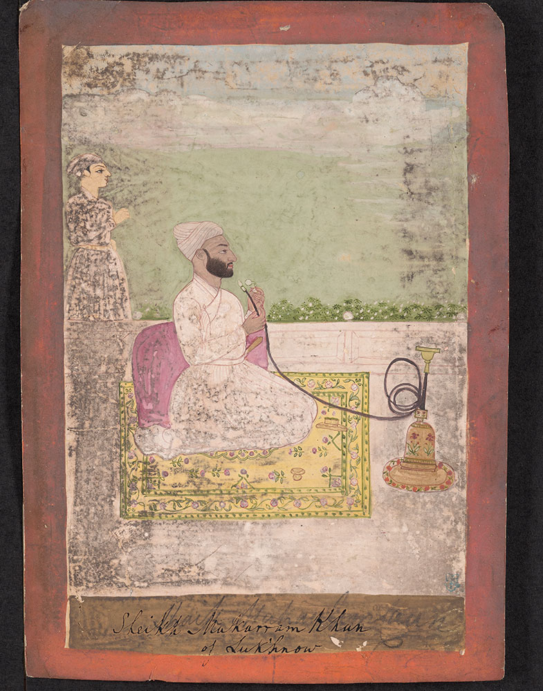 Portrait of Makarim Khan Smoking a Hookah on a Terrace