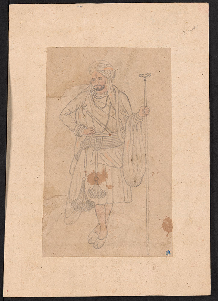 Unfinished Drawing of a Man Holding a Staff