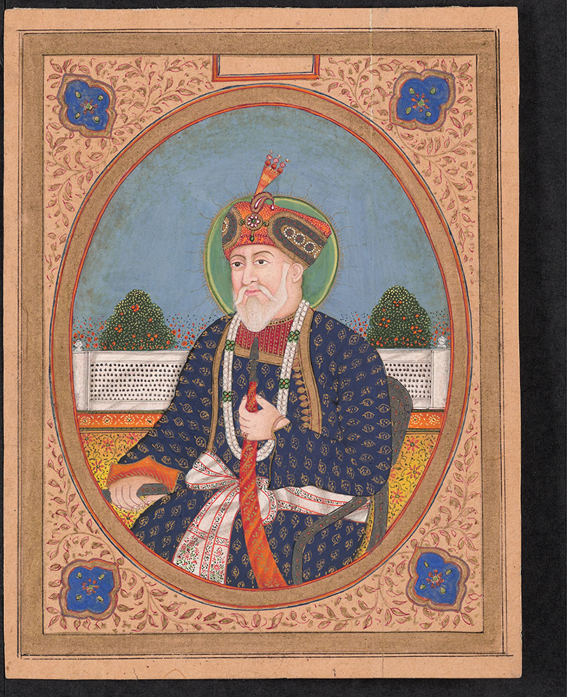 Oval Portrait of Emperor Akbar II with Hookah