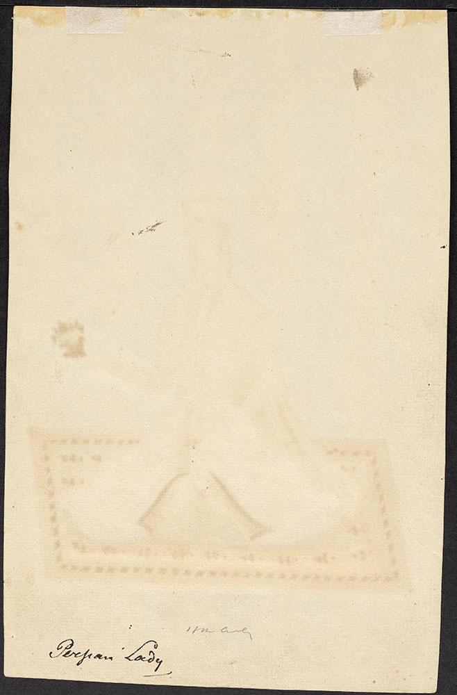 Portrait of a Woman Sitting on a Rug Holding a Bouquet (Back)