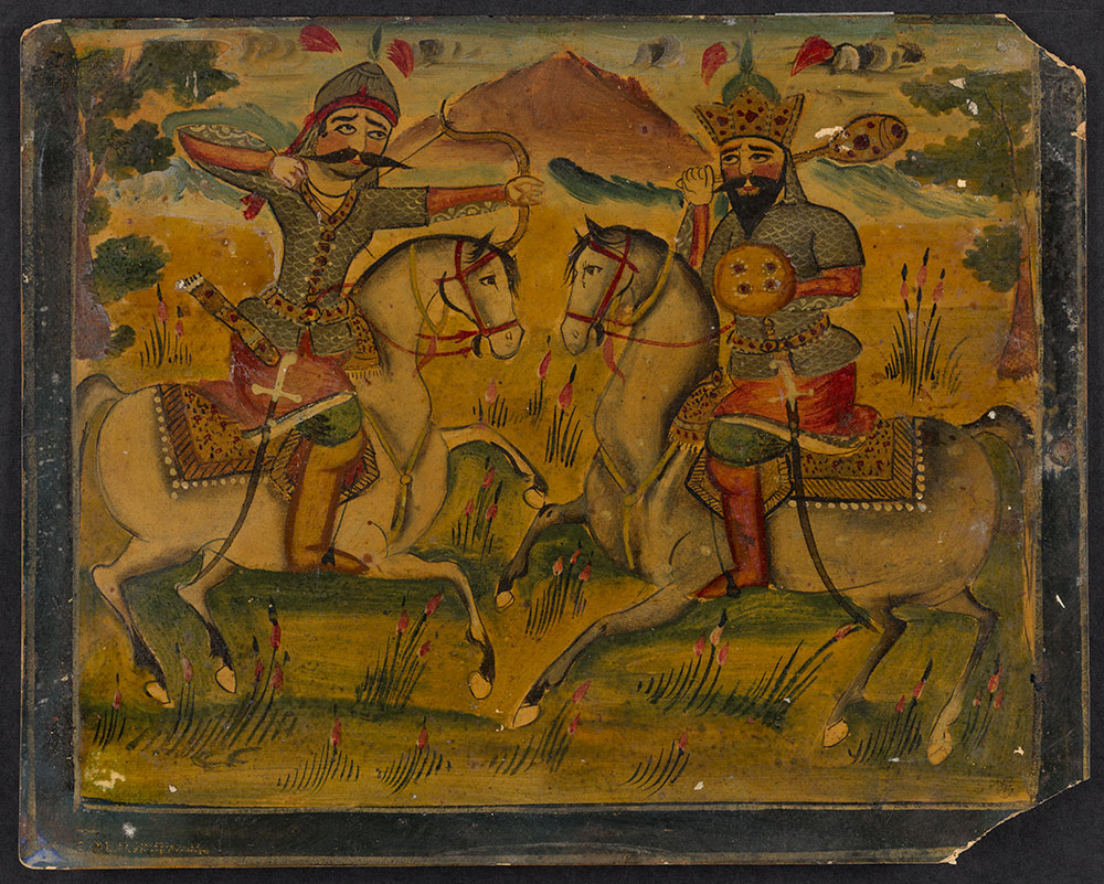 Painting of a Battle between Two Men on Horseback