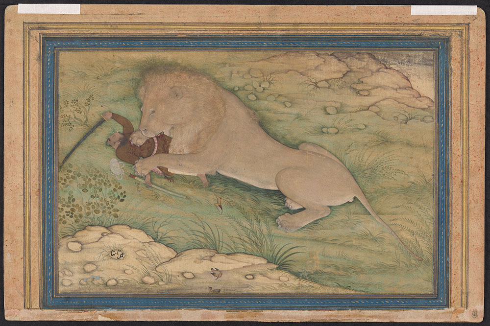 Painting of Lion Attacking a Hunter