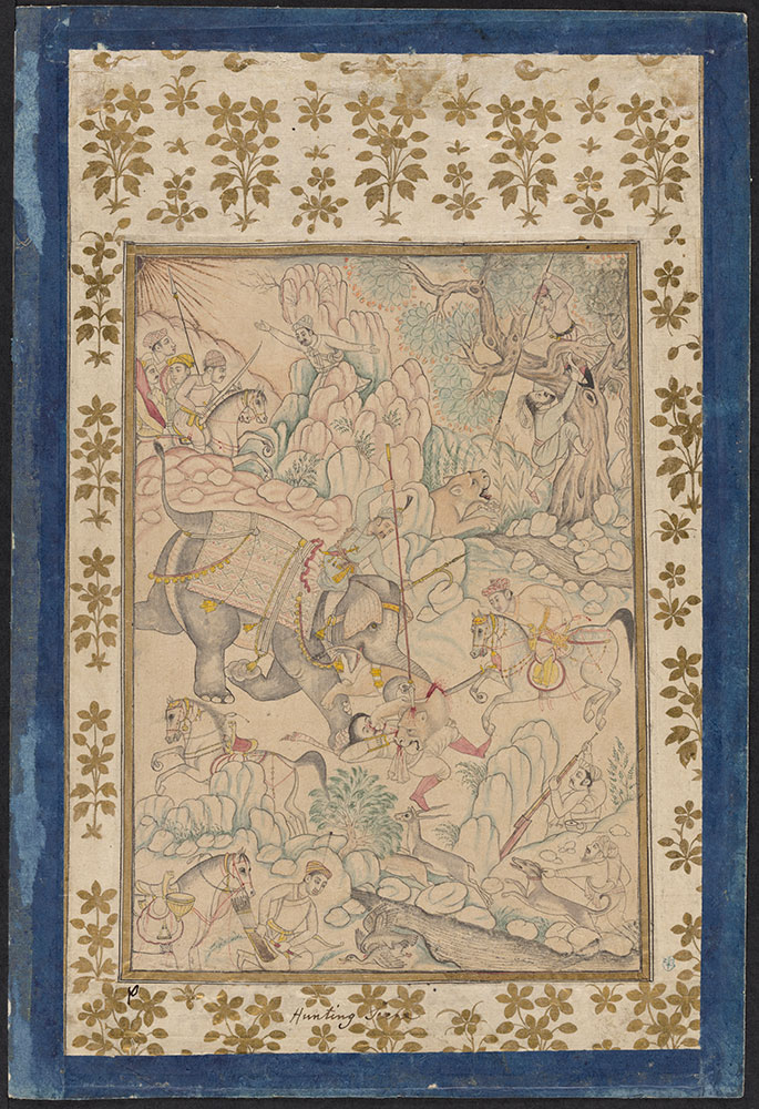 Drawing of Emperor Akbar Hunting Tigers from an Elephant