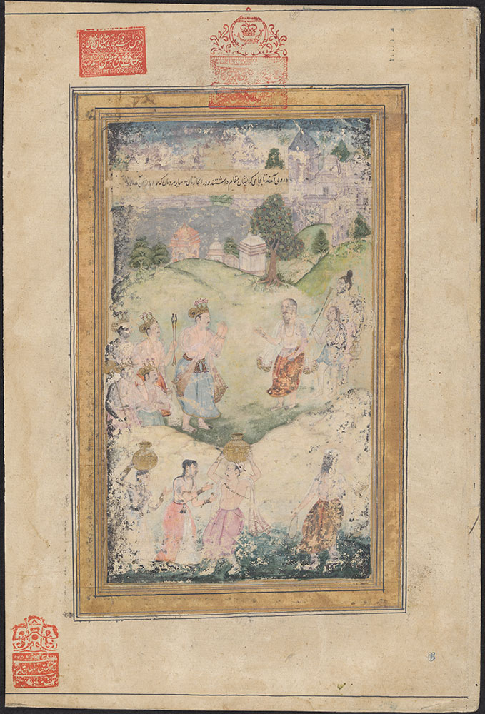 Painting of a Scene from the Razmnama of a Brahmin Meeting a King and His Attendants