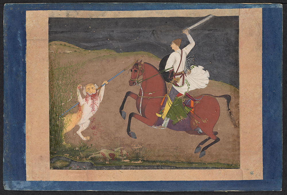 Painting of a Man on Horseback Attacked by a Lion