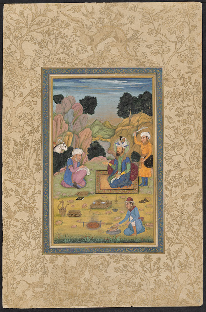 Painting of Emperor Babur and His Attendants at Camp