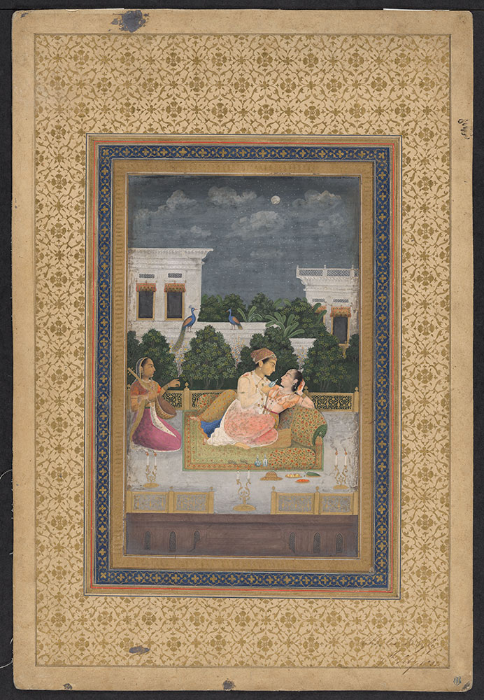 Painting of a Man and Woman Embracing on a Palace Terrace