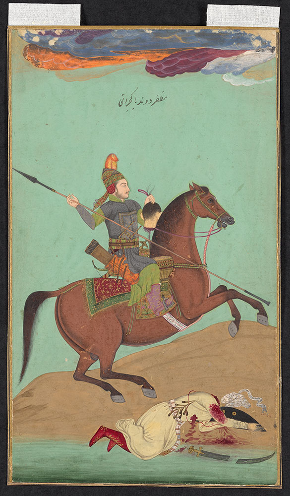 Portrait of Muzaffar Shah III on Horseback Holding a Severed Head