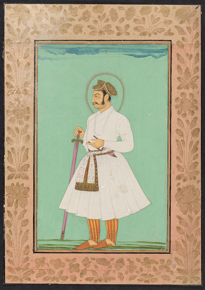 Portrait of Emperor Jahangir Standing in Striped Trousers