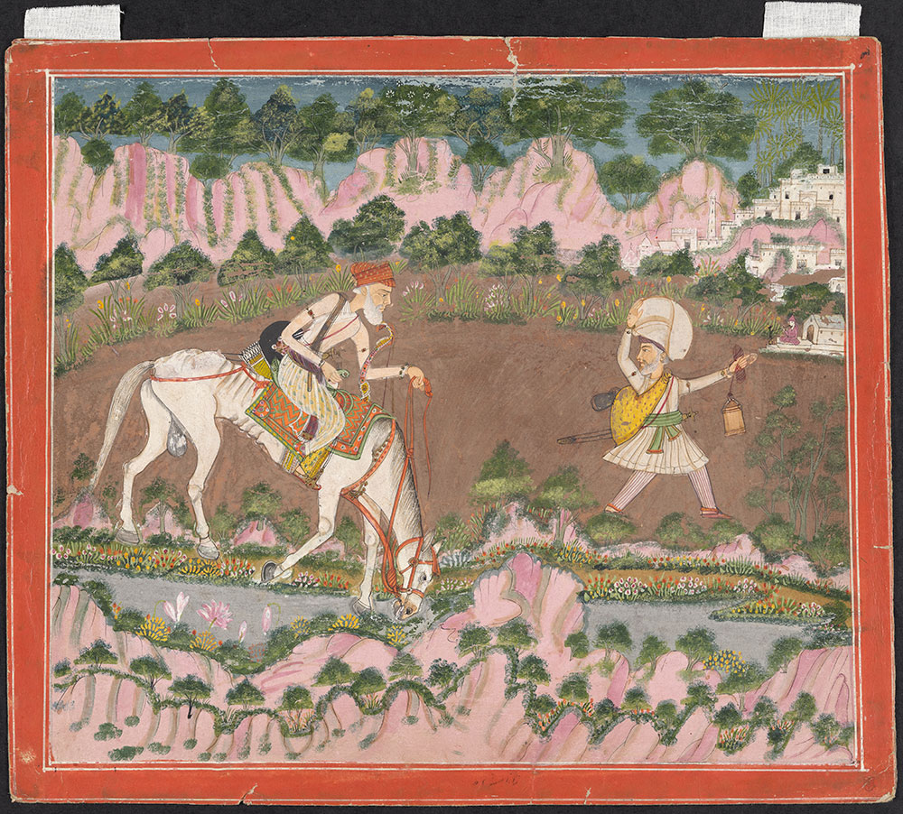 Painted Caricature of Mullah Do-Piyaza Riding His Horse through a Stream