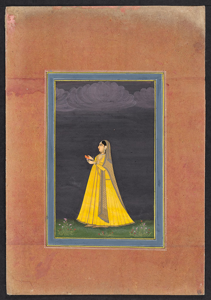 Portrait of a Woman in a Yellow Gown on a Black-Painted Sky