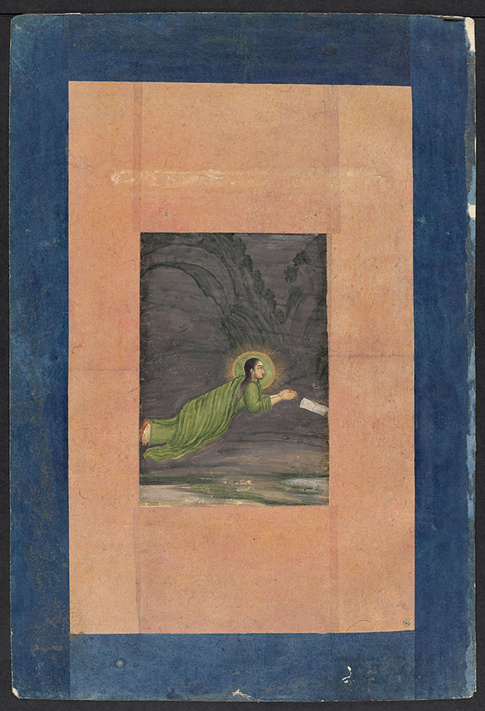Painting of a Haloed Woman Praying with a Book