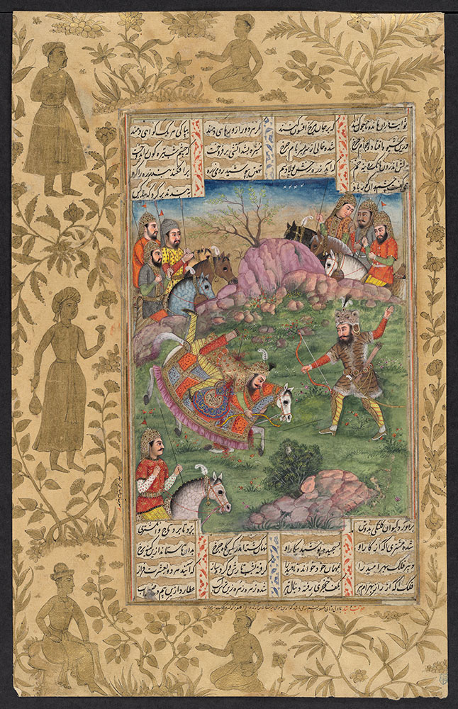Shahnamah Leaf, Rostam Fighting Kamus