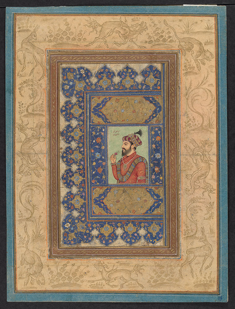 Portrait Vignette of Shah Jahan in Collage of Decorated Borders