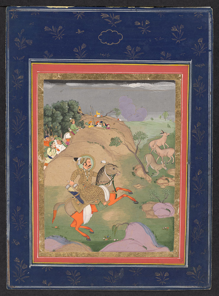Painting of an Unidentified Mughal Emperor Hunting Deer on Horseback