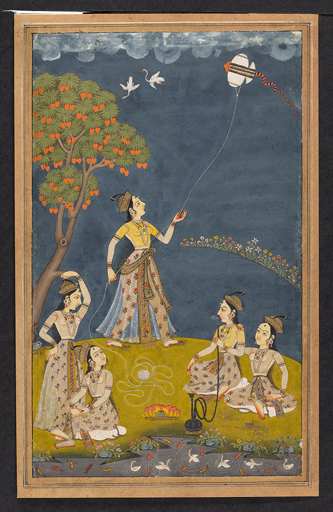 Painting of Five Women by a River with a Kite and Hookah