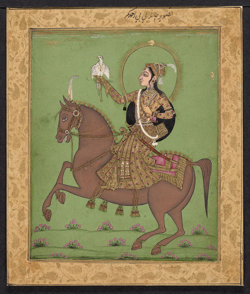 Portrait of Chand Bibi on Horseback Holding a Falcon