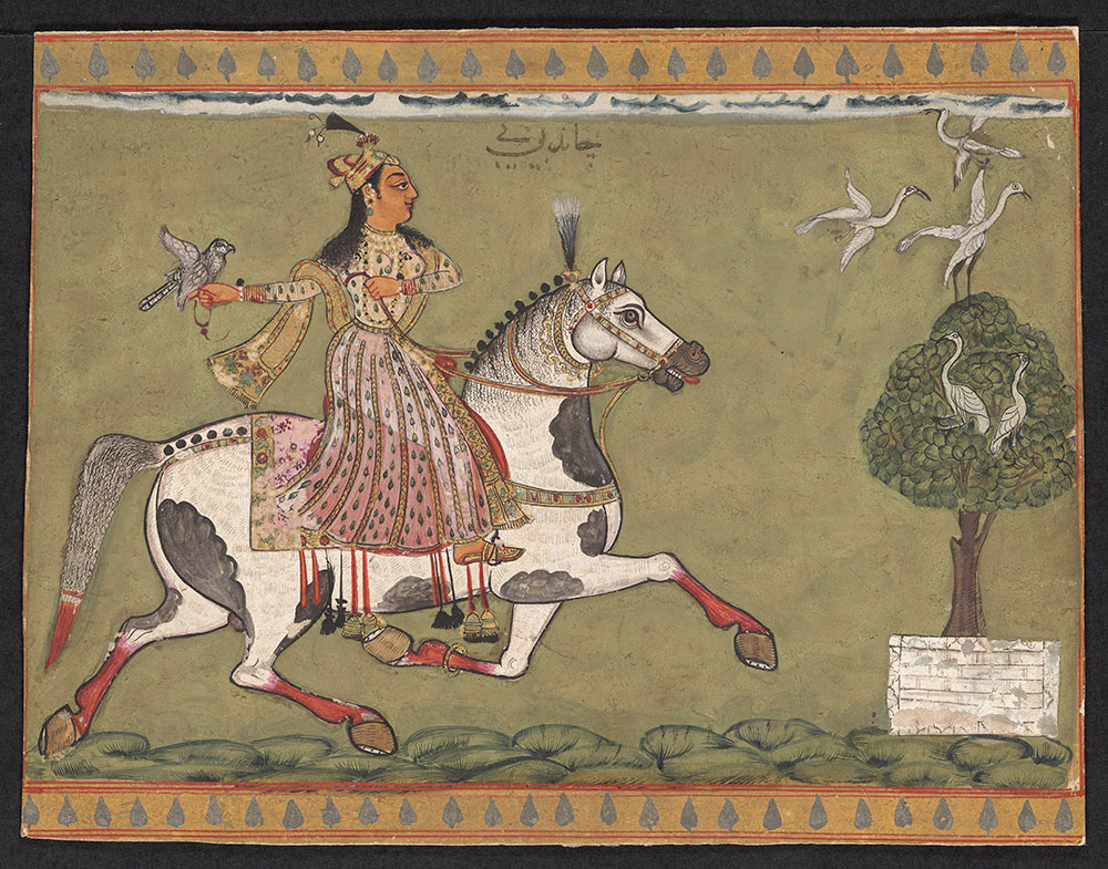 Portrait of Chand Bibi on Horseback with a Falcon and Five Storks