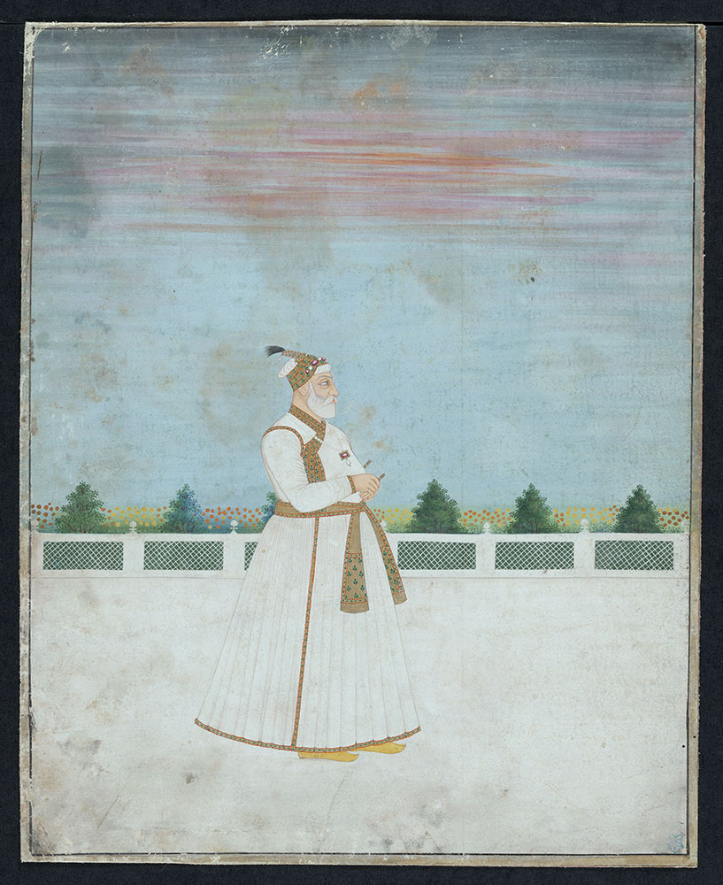 Portrait of an Unidentified Mughal Nobleman Standing on a Terrace