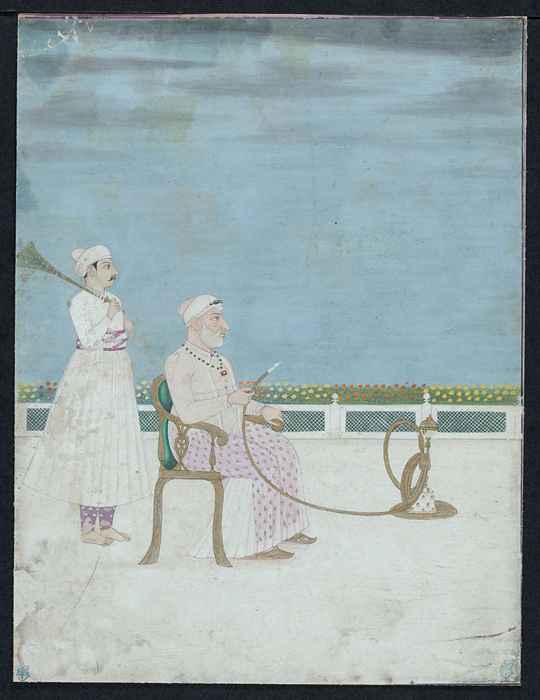Portrait of an Unidentified Mughal Nobleman with a Hookah and an Attendant