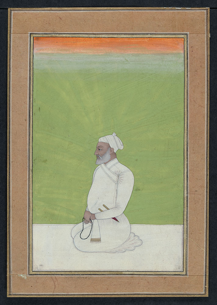 Portrait of an Unidentifed Mughal Nobleman Seated with Prayer Beads