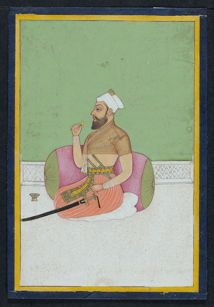 Portrait of an Unidentified Mughal Nobleman Holding a Yellow Flower