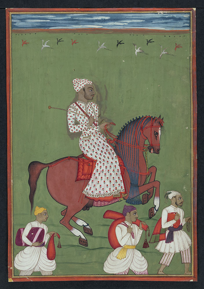 Portrait of a Man Riding a Horse with Three Attendants