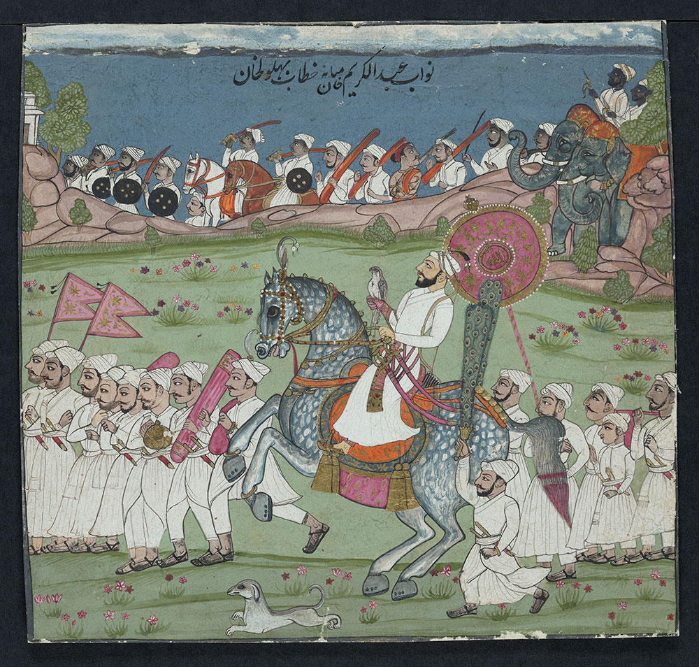 Painting of Abdul Karim Khan Bahlul of Bijapur Hunting on Horseback, with Elephants and Calvary