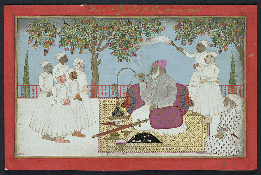 Portrait of Dilir Khan Smoking a Hookah with Eight Attendants