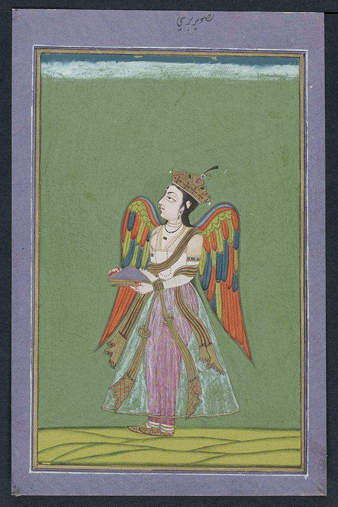 Painting of an Angel with Multicolored Wings and Golden Crown