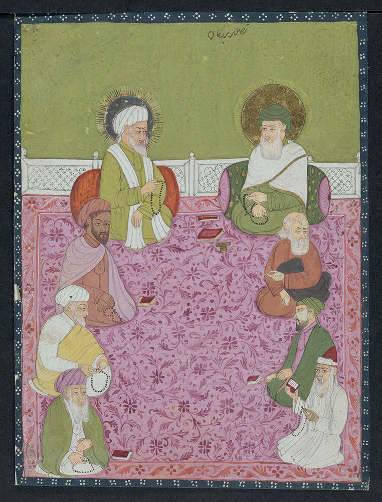 Painting of Eight Holy Men Sitting with Prayer Beads