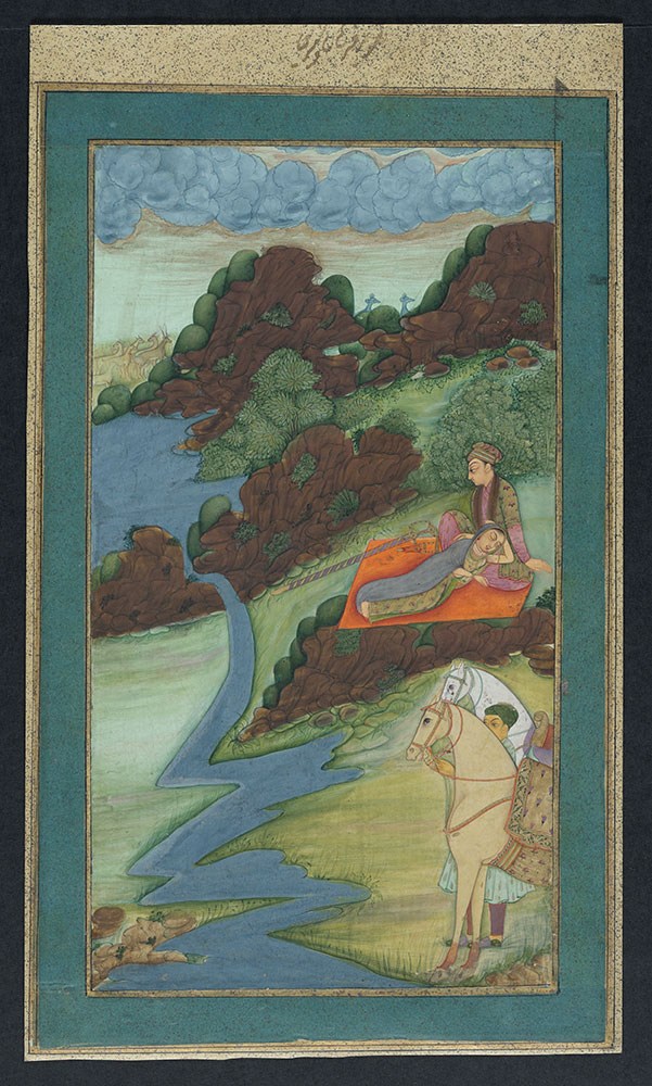 Painting of Shirin Sleeping on Khusraw by a Stream