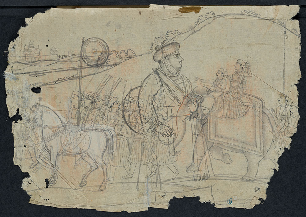 Multilayer Drawing of a General Riding and Elephant with His Infantry