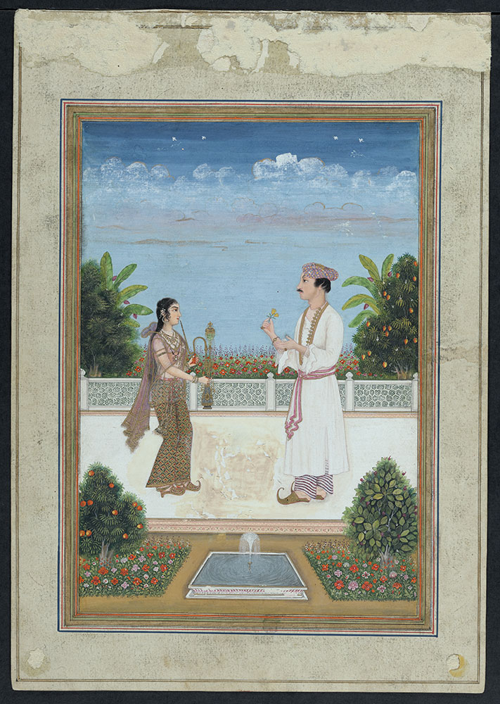 Portrait of Emperor Jahandar Shah with Shirinliqa Standing on a Garden Terrace