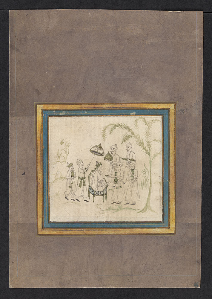 Drawing of a Young Prince with His Attendants in a Garden
