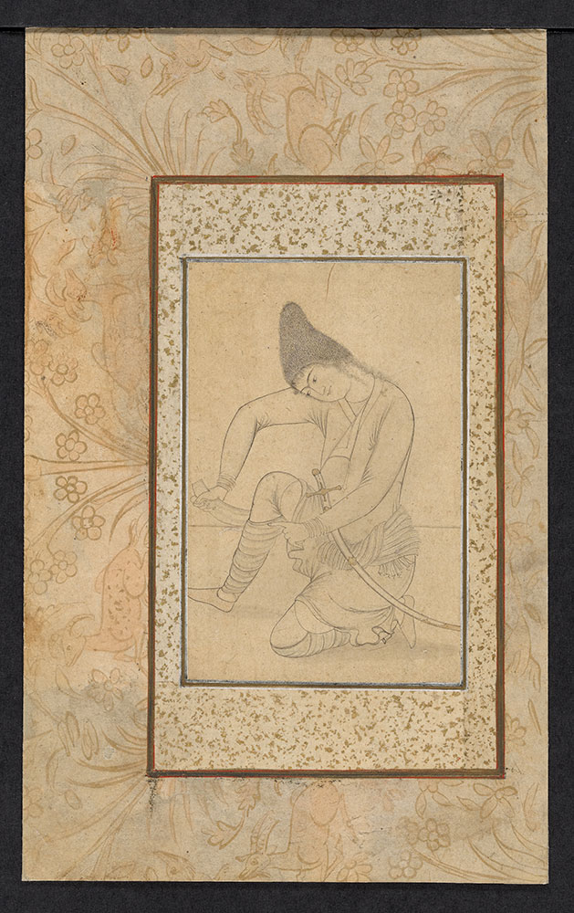 Drawing of a Soldier Wrapping His Legs in Puttees