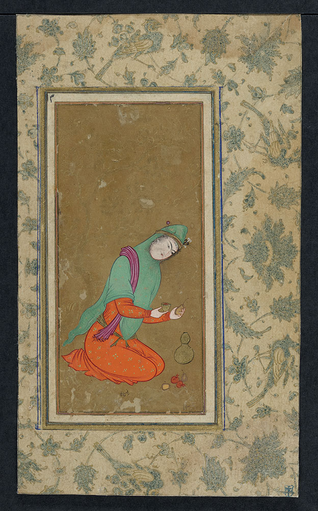 Portrait of a Woman Kneeling Holding Fruits