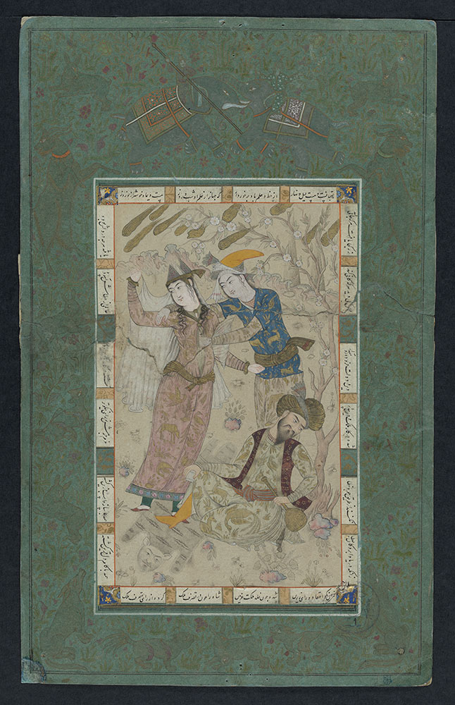 Collage Painting of a Woman and Two Men Outside