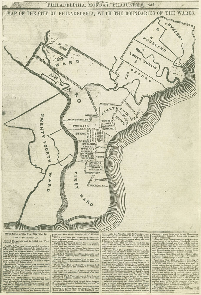 Map of the City of Philadelphia With the Boundaries of the Wards, 1854, Map