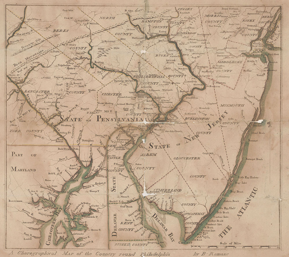 A Chorographical Map of the Country Round Philadelphia, 1778, Map