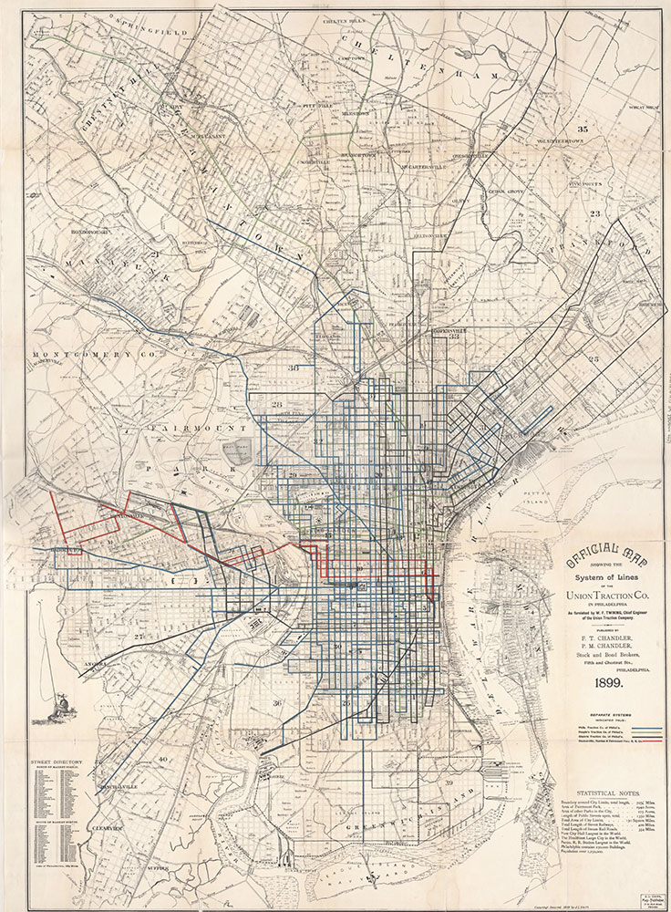 Official Map Showing the System of Lines of the Union Traction Co. in Philadelphia, 1899, Map