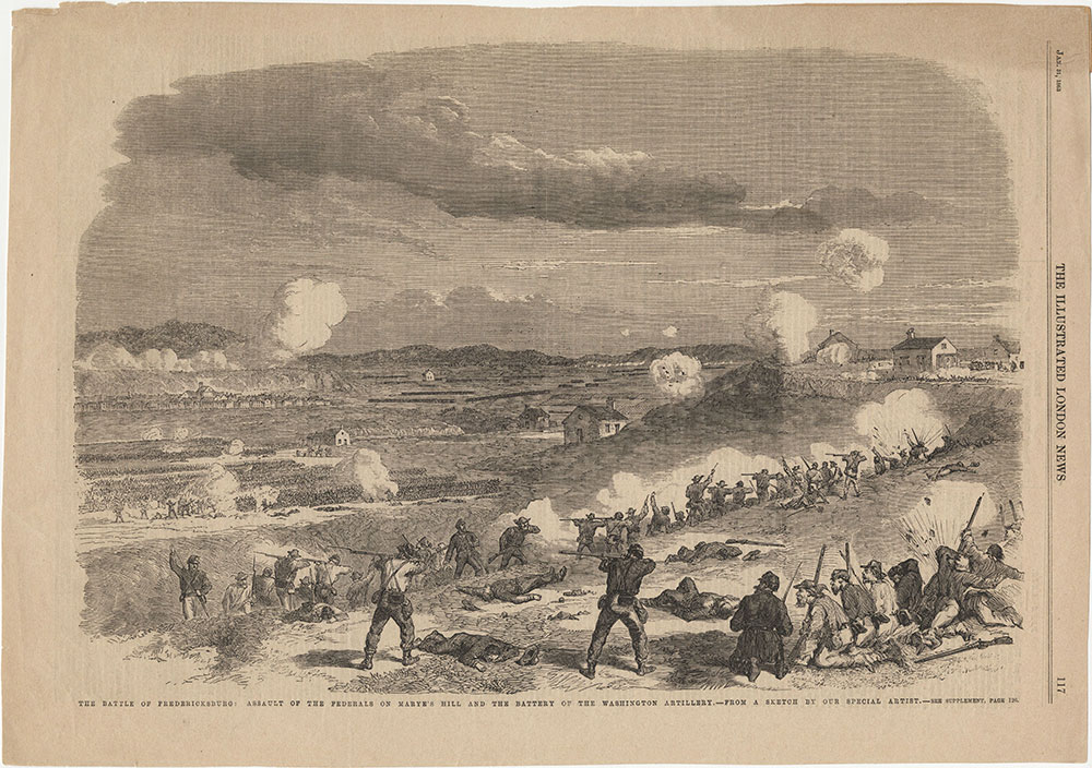 The Battle of Fredericksburg: Assault of the Federals on Marye's Hill and the battery of the Washington Artillery.