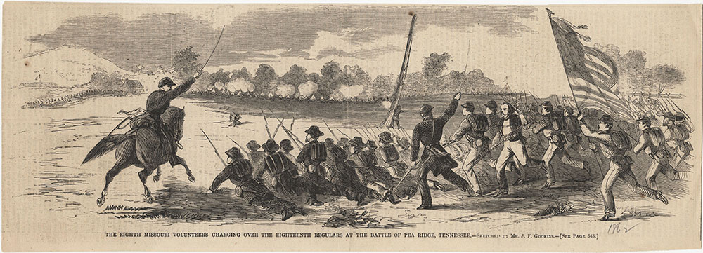 The Eight Missouri Volunteers Charging over the Eighteenth Regulars at the Battle of Pea Ridge, Tennessee